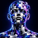 PUZZL logo: a silver and nebula head